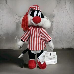 1997 Looney Tunes Sylvester the Cat Plush in Pajamas – 11” Tall